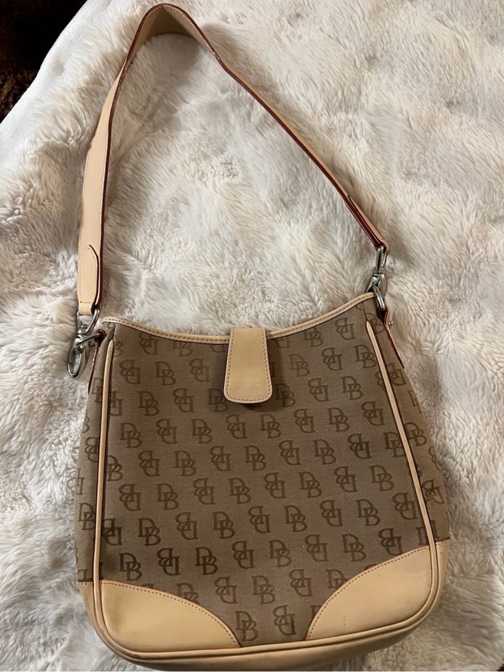 Vintage Dooney & Bourke Signature Monogram Hobo Shoulder Bag